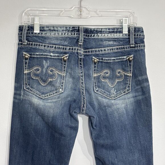 Rerock Express Women's Bootcut Blue Denim Distressed Jeans Size 8R Embroidered - Picture 6 of 15
